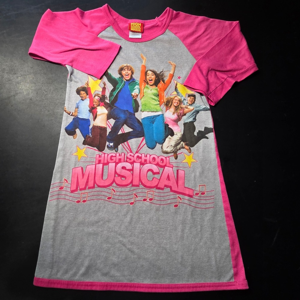 Disney High School Musical Nightgown Kids 8/10 Pink Grey Good Y2K Sleep Dress
